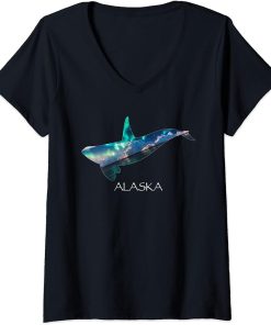 Womens Alaska Orca Whale V-Neck T-Shirt