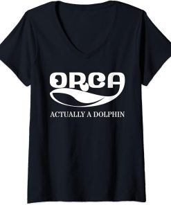 Womens Orca Whale Dolphin Retro Ocean Graphic Vintage Sea Design V-Neck T-Shirt