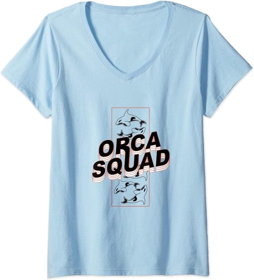 Womens Orca Squad Funny Saying Sea Animal Ocean V-Neck T-Shirt