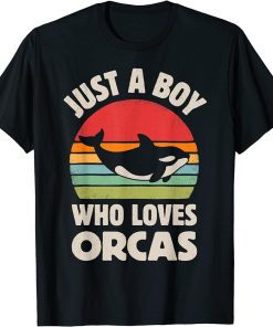 Killer Whale Just A Boy Who Loves Orcas Sea Animals Retro T-Shirt