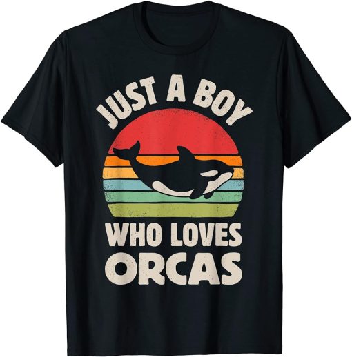 Killer Whale Just A Boy Who Loves Orcas Sea Animals Retro T-Shirt