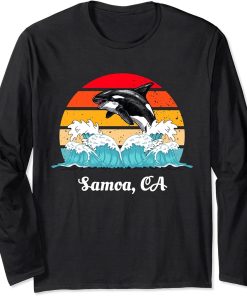 Vintage Samoa CA Distressed Orca Killer Whale Art Long Sleeve T-Shirt