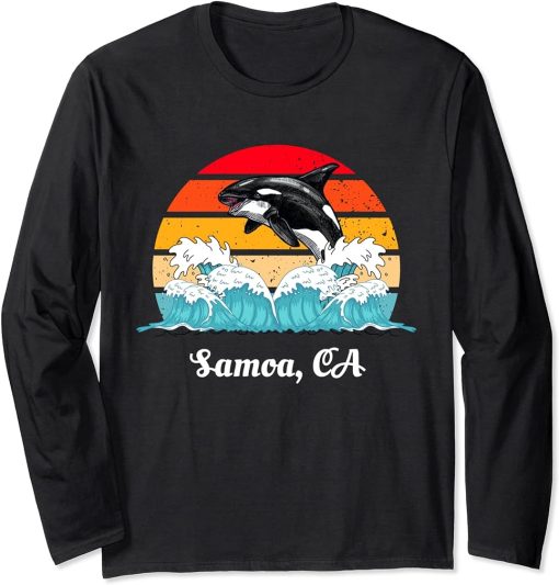 Vintage Samoa CA Distressed Orca Killer Whale Art Long Sleeve T-Shirt