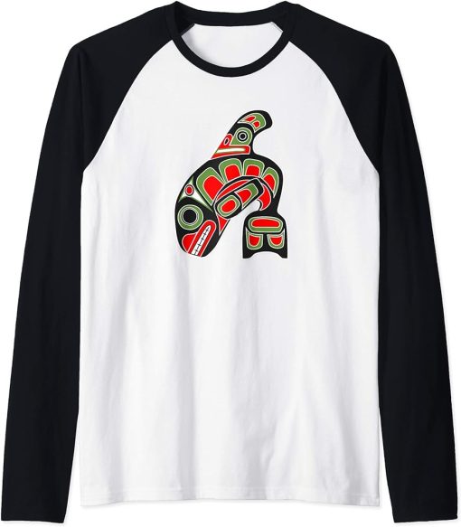 Orca Whale Alaska Haida Art, Native American Totem Tribal Raglan Baseball Tee