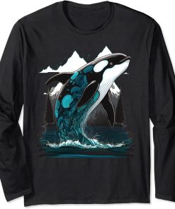 Colourful mystical orca whale watching dolphin pottwhale orca whale Long Sleeve T-Shirt