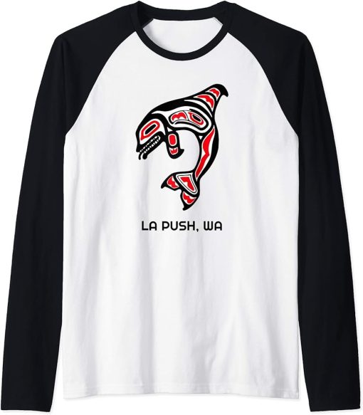 La Push, Washington Native American Orca Killer Whales Gift Raglan Baseball Tee